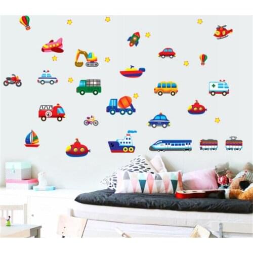 50*70cm Car Airplane Ship Wall Sticker Removable Cartoon Transport Wall Stickers For Kids Room Kindergarten Decoration Stickers