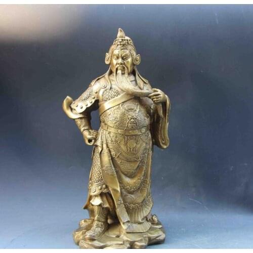 Free shipping Chinese Folk Copper Brass Leader Dragon Guan Gong Guan Yu Warrior Buddha Statue