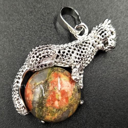 Free shipping Fashion 21x34mm Unikate Animal Cheetah Round Art Women Men Pendant Bead MC5514