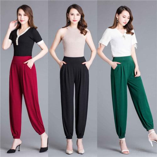 2021 New Summer Harem Pants Women High Waist Casual Pant Fashion Thin Ice Silk Breathable Sweatpants Pantalon Pour Femme X119