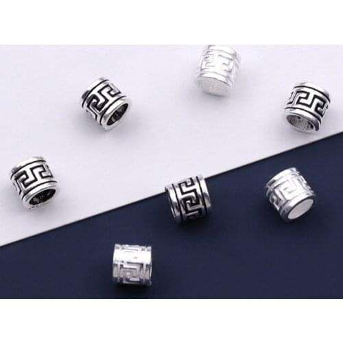925 Sterling Silver Geometry Pattern 6mm Tube Loose Beads Decoration Prayer S925 Silver Beads DIY Jewelry Accessories Men Women