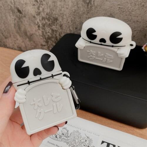 Janpan Funny 3D Cartoon Tombstone Skull Earphone Case For Airpods 1 2 Keychain Headest Protective Cover For Airpods Pro Case