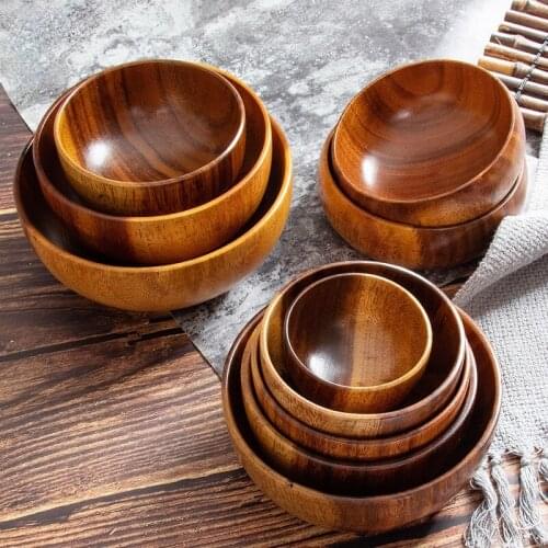 Wood Salad Bowl Childrens Wooden Bowl Acacia Wood Large Adult Dinner Bowl B&B Restaurant Japanese-style Wooden Bowl