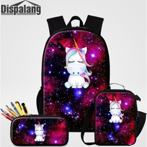 Universe Space Unicorn Designer School Bags Pencil Bag Lunchbox For Primary Students Children Fashion 3 PCS Set Backpack Bagpack