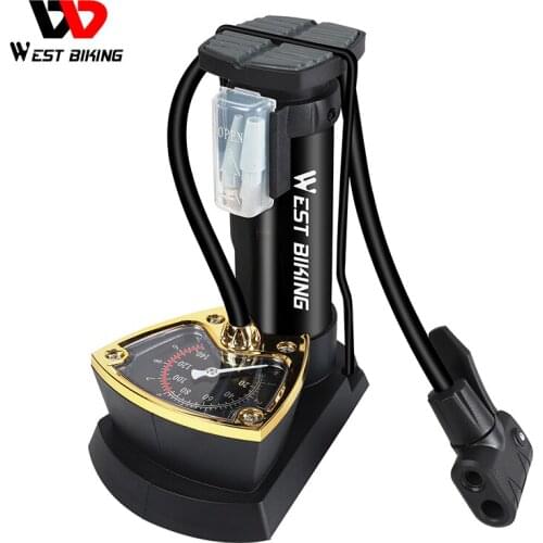WEST BIKING Bike Pump 140PSI With Gauge Foot Pedal Portable Air Inflator Schrader Presta Valve Road MTB Bike Tire Bicycle Pump