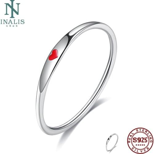 INALIS 925 Sterling Silver Round Finger Ring Romantic Simple Epoxy Heart Rings For Women Engagement Fine Jewelry New Arrival