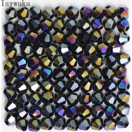 Isywaka Black AB 100pcs 4mm Crystal Beads Bicone Stone Jewelry Findings Tassel Lariat Earring Glass Quartz Bracelet Accessories
