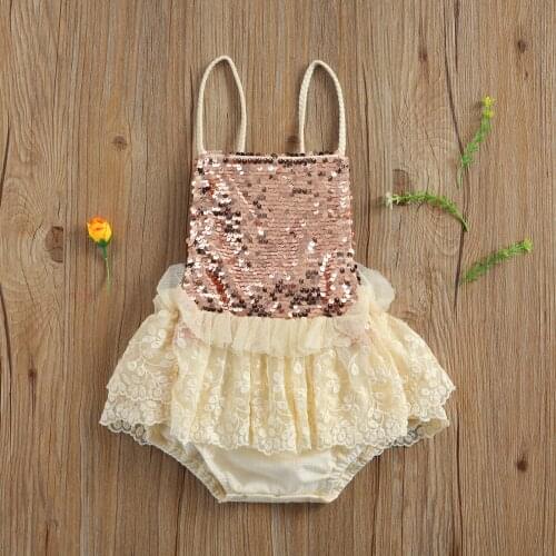 Baby Sequins Romper Dress Newborn Baby Girl Clothes Sleeveless Lace Flowers Tutu Jumpsuit Summer Outfit 0-24M