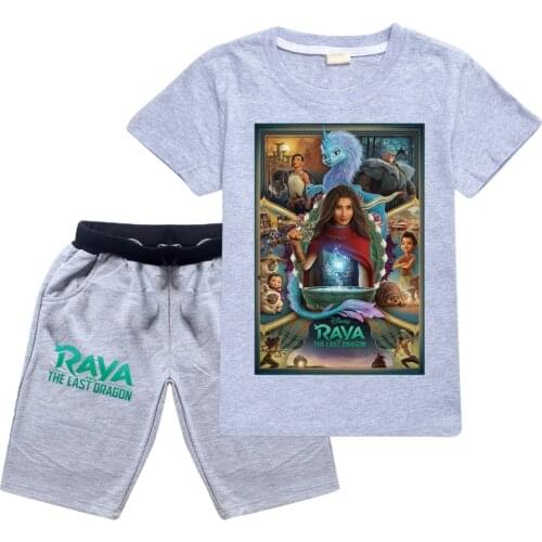 Summer New Kids T-shirt Shorts Set Boys Girls Cartoon Raya and The Last Dragon Short Sleeve Shirt Top + Shorts 2-piece Suits
