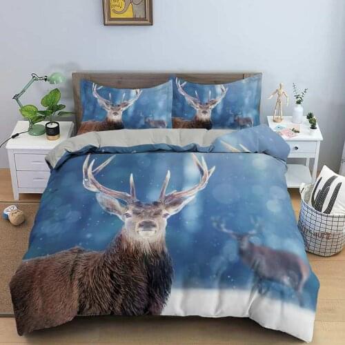 Animal Deer Printed 2/3Pcs Duvet Cover and Pillow Case Bedding Sets Single Twin Full Queen King Size Bedclothes
