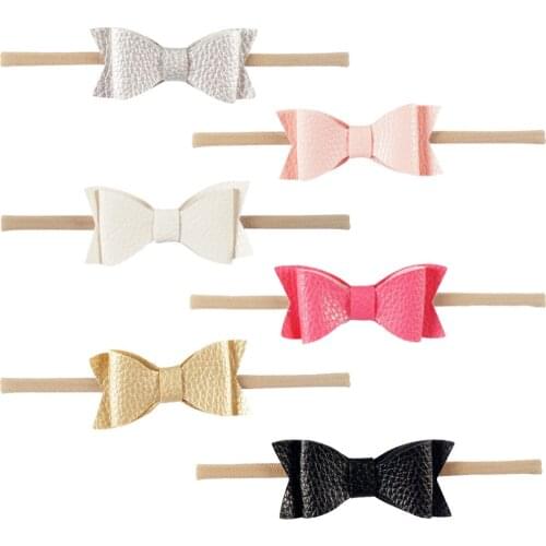 Lovely Newborn Headband Cute Girls Synthetic Leather Knot Bow Stretch Hair Bands Accessories For Kid Hair Accessories