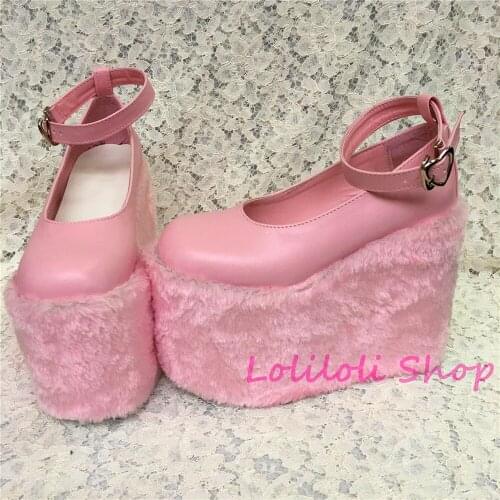 Princess sweet lolita shoes Lolilloliyoyo antaina Japanese design custom flat platform shoes with fur thick bottom 5236s
