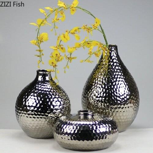 Minimalist Golden/silver Ceramic Vases Living Room Decoration Gilded Porcelain Flower Arrangement Crafts Vase Modern Home Decor