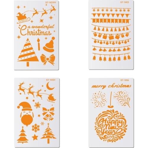 Fashion 4 Pcs/Set Christmas Tree, Gigt & Deer Pattern Cake Lace Stencils Plastic Cake Stencils Cake Tool
