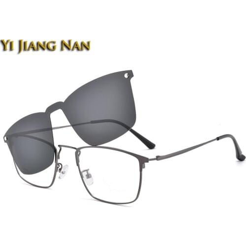 Men Square Gafas Full Frame Glasses with Sunglasses Magnetic Clip Optical Alloy Prescription Driving Eyewear Women Spectacles