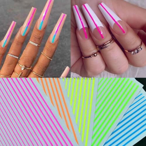 3D Nail Art Decal Stickers Neon Curve Stripe Lines Striping Tape Self Adhesive Sticker Acrylic Manicure Decoration