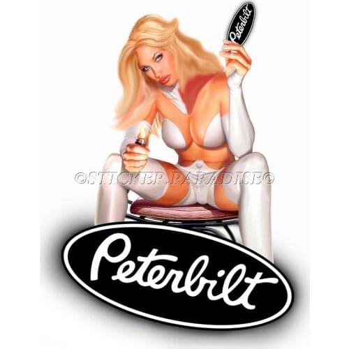 For PETERBILT FLAME GIRL STICKER SEMI TRUCK DECAL GARAGE LABEL MAN CAVE TOOLBOX USA