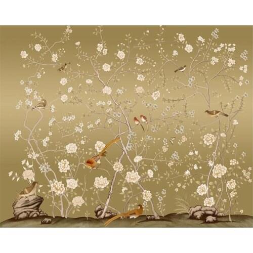 Beibehang High-end fashion new Chinese high-definition hand-painted pen and flower figure Chinese style custom wallpaper mural