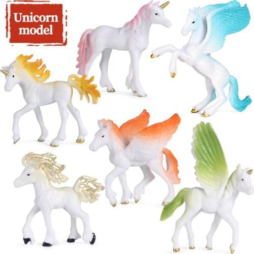 Oenux Lovely Mythical Rainbow Pegasus Animals Model Action Figures Original Elf Fly Horse Figurines PVC Collection Toy For Kids