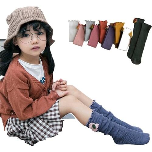 Autumn Kids Girls Socks Solid Color Cartoon Children Mid Tube Kawaii Cute Socks Skarpetki Damskie