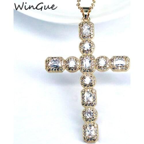 Crystal CZ Zirconia Cross Pendant Necklace Rock Gold Gold Color Cross Hiphop Jewelry