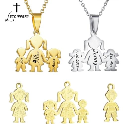 Letdiffery Stainless Steel Family Necklaces Engrave Names Stainless Steel Cute Dad Mom Boy Girl Baby Jewelry