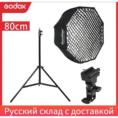 Godox Portable 80cm / 32" Octagon Umbrella Softbox with Honeycomb Grid,Light Stand,Hot Shoe Holder Bracket for Speedlight Flash