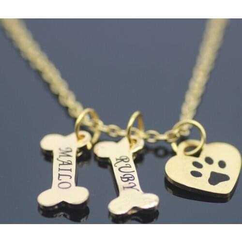 Drop shiping Paw Prints Necklace Bones Pendant High Polished Necklaces Jewelry Can Custom Name YP3115