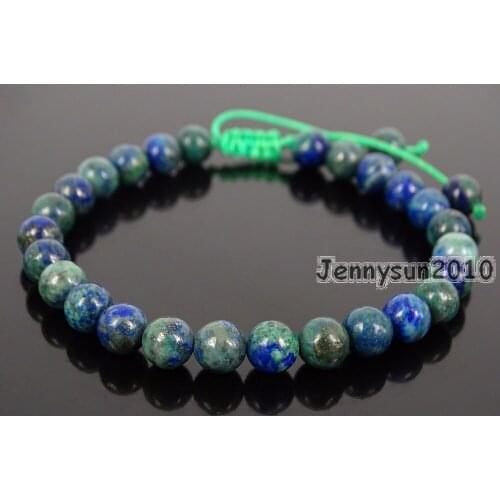 Handmade 6mm Adjustable Natural Lapis Lazuli Chrysocolla Gems Stone Round Beads Bracelet Healing Reiki 5 Strands/Pack