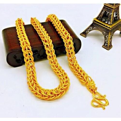 LUXURY 14K GOLD NECKLACE THICK YELLOW GOLD MENS NECKLACE FOR WEDDING ENGAGEMENT ANNIVERSARY LINEN CHAIN DESIGN HAND JEWELRY