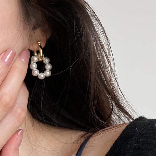 Real Gold Plated On 925 Sterling Silver Hoops Earrings For Women Fine Jewelry, Cute Woman Pearl Beads Circle Hoop Earings