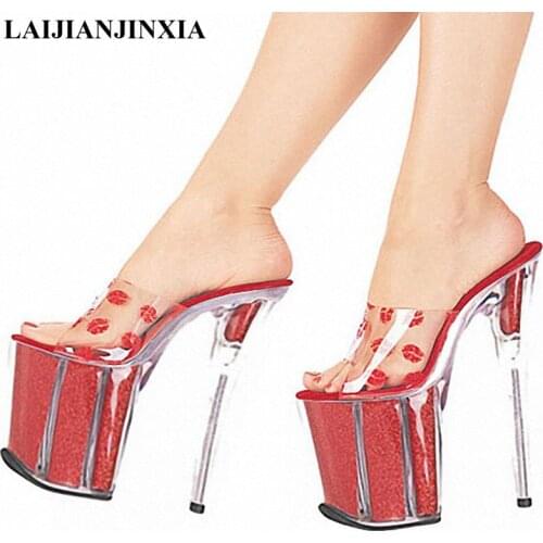 LAIJIANJINXIA 20cm High-Heeled Shoes Sexy Lips Crystal Shoes Slippers 8 Inch Lady Fashion High Heel Shoes Sexy Exotic Shoes