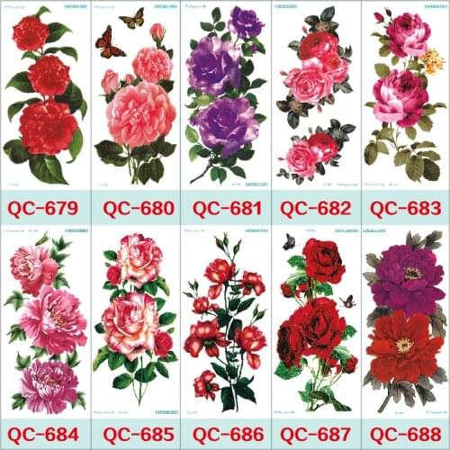 Rocooart QC Series Big Flower Waterproof Temporary Tattoo Sticker Rose Decor Fake Tattoo Girls Taty Lady Tatuagem For Woman