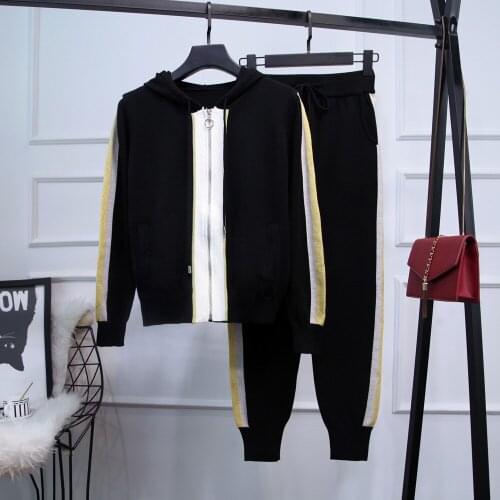 High quality womens sweat suit 2020 Autumn Fashion women Hooded knitted coat +casual pants two piece set leisure suit C413
