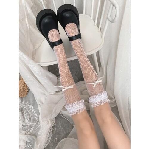 Japanese Sweet and Spicy Soft Girl Hollow Thin Niche Fishnet Lace Socks JK Girl Student Bunching Socks Female
