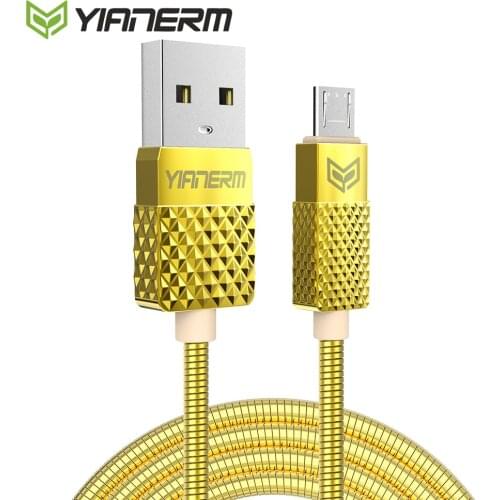 Yianerm 1m Micro USB Metal Cable Fast Charge USB Data Sync Cable For Samsung S7 S6 Huawei Xiaomi 4X Tablet Android Phone Cable