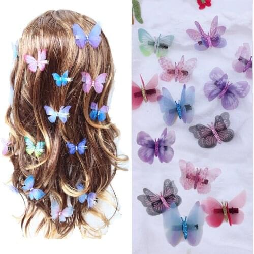 Tulle Butterfly Hairpin Clip Duckbill Clip Girl Head Jewelry Hair Accessories Korean Super Fairy Double Stereo Simulation Color