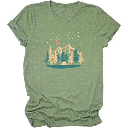 Starry Sky Forest Print Women T Shirt Short Sleeve O Neck Loose Women Tshirt Ladies Tee Shirt Tops Clothes Camisetas Mujer