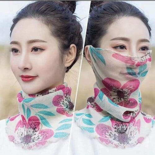 Women Face Cover Masks Fashion Bright Silk Bib Neck Cover Sun Protection Hanging Ear Veil Summer Scarf Breathable Mesh Headband