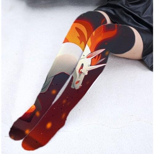 Womens Thin Floral 3D Print Stockings Sexy Thigh High Socks Over Knee Kawaii Stockings Female Nylon Knee High Student Girl Sock