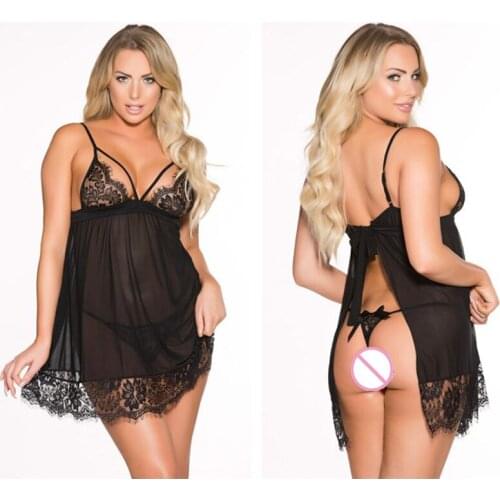 Fashion Sexy Women Sleepwear Nightgown Babydoll Mesh Bow Night Sleep Dress Womans Hollow Out Sexy Underwear Erotic Clothing