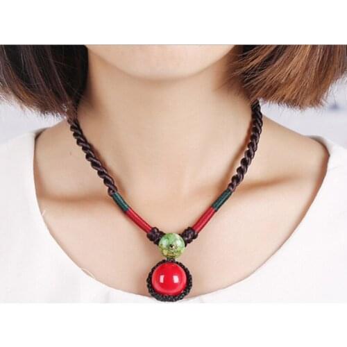 Original Ethnic Style Hand-Woven Womens Necklace Retro Cotton And Linen Clavicle Chain Necklace Pendant Female ожерелье