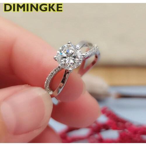 DIMINGKE 1CT 6.5MM Moissanite Sparkling Cross Ring Pass GRA Certificate S925 Sterling Silver Woman Wedding Party Jewelry