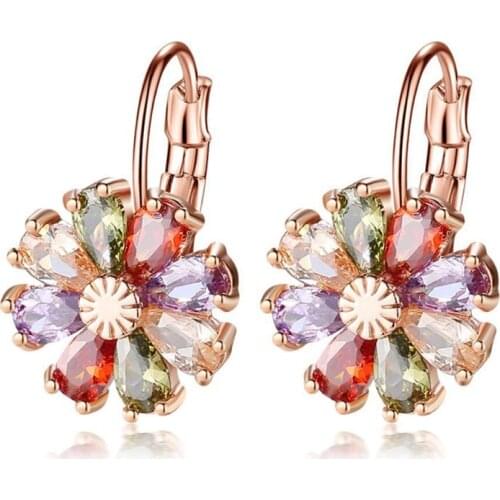 ZSLBS New Fashion Women Flower Drop Earrings Copper Cubic Zirconia Stud Earring Romantic Jewelry Pendientes Boucle Oreille Femme