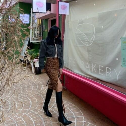 2021 New Women Leopard Printed Split Skirts Ladies High Waist Bodycon Mid Skirt Sexy Party Elegant Party Skirts Female