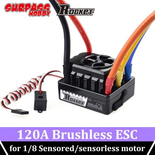 SURPASS HOBBY Rocket 120A Brushless ESC Sensorless Electric Speed Controller 6V 8.4V /3A BEC for 1/8 RC Drift Monster Truck Car