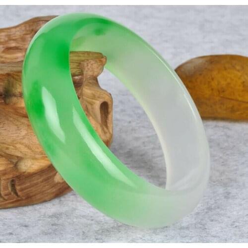 China Natural Green white jade Bracelet bangle 62mm diameter Woman bangle