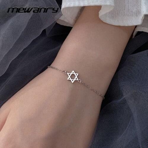 Mewanry 925 Sterling Silver Bracelet for Women Trend Elegant Vintage Simple Six-Pointed Star Chain Party Jewelry Birthday Gifts