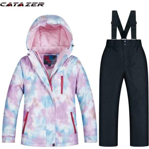 Catazer Girls Ski Suit Waterproof Kids Ski Jacket Ski Pants Thermal Winter Outdoor Skiing Snowboarding Clothing Snowboard Jacket