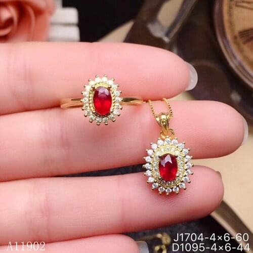 KJJEAXCMY boutique jewels 925 sterling silver inlaid natural gemstone ruby ladies ring necklace pendant set support inspection